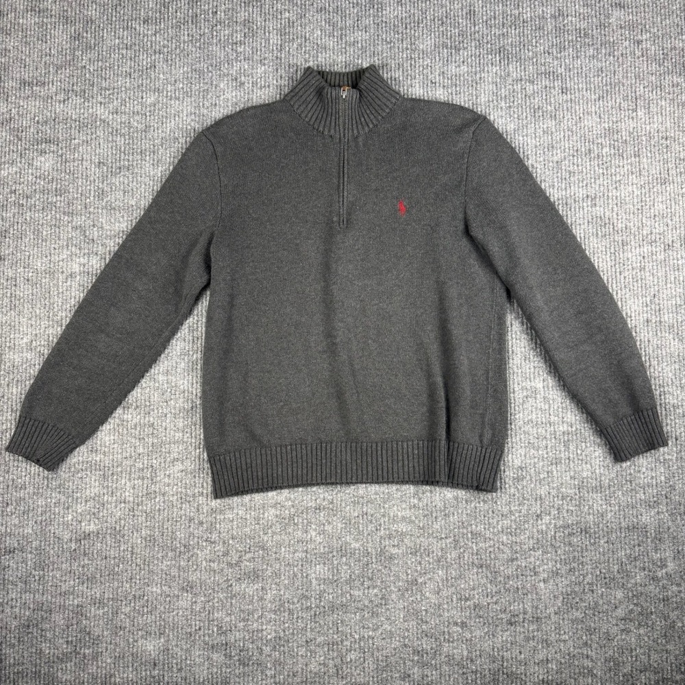 Vtg Y2K Polo Ralph Lauren Quarter Zip Sweater Mens M Red Pony Cotton Knit Preppy
